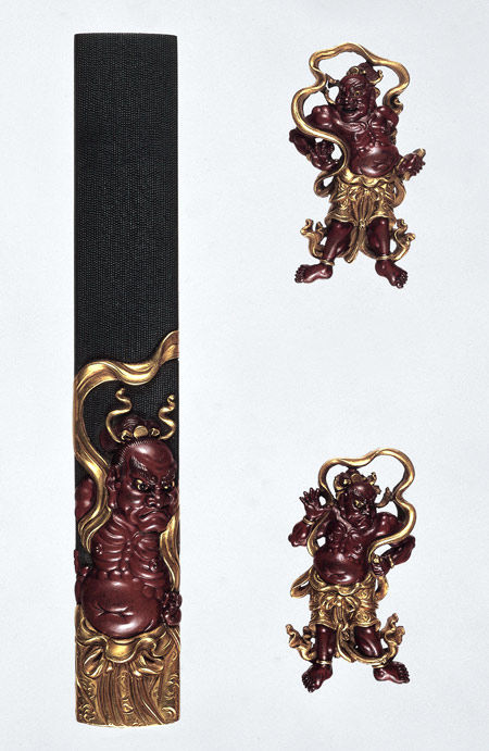 Set of <i>Menuki</i> (Grip Fittings) and <i>Kozuka</i> (By-Knife Handle) with <i>Ni- </i> (Buddhist Guardian Figures)