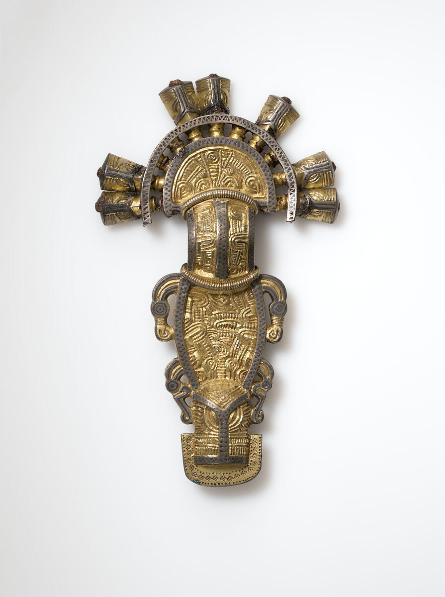 Bow Brooch, Gilded silver inlaid with niello, Langobardic