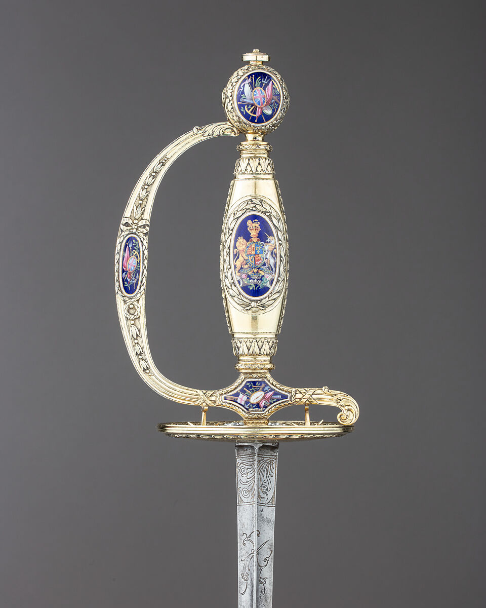 Presentation Smallsword with Scabbard, James Morisset British, Silver, enamel, steel, paste brilliants, wood, fish skin, British, London