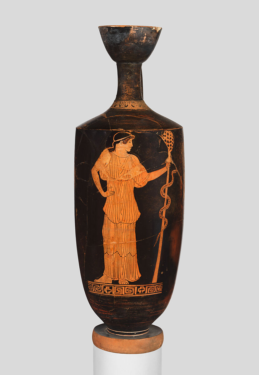 Lekythos (oil flask), Hermonax, Terracotta, Greek, Attic