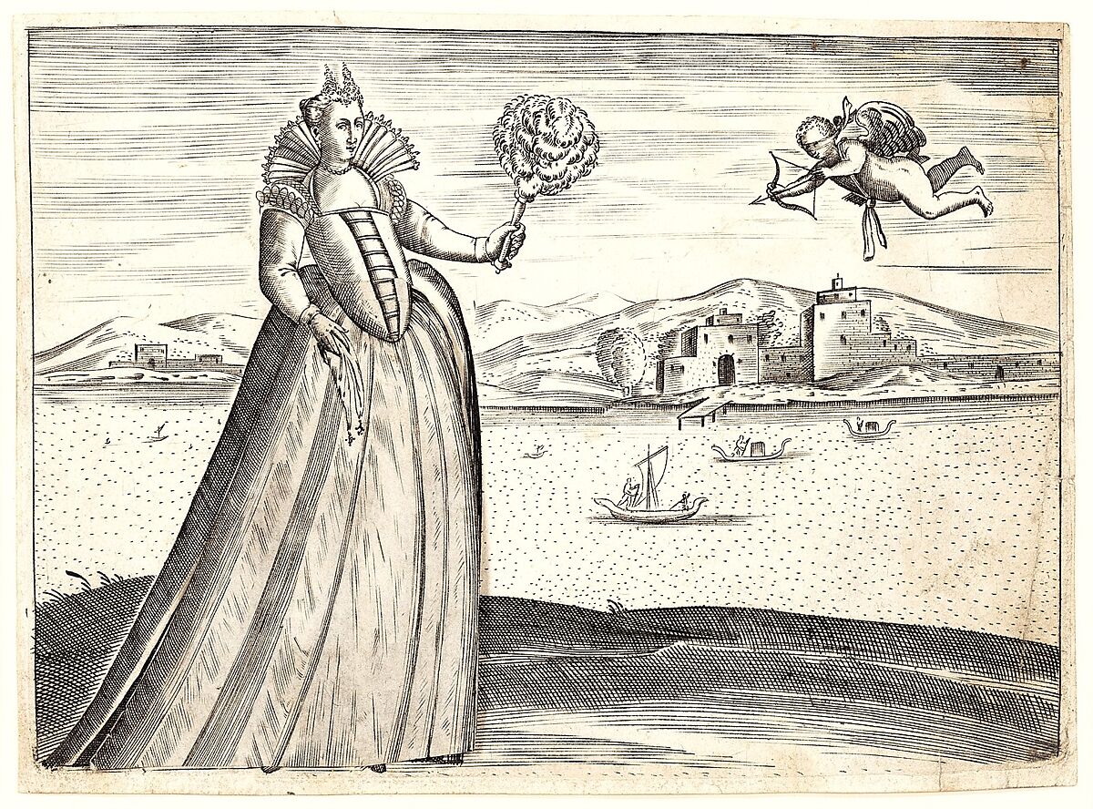 Courtesan and the blind cupid, Pietro Bertelli Italian, Engraving