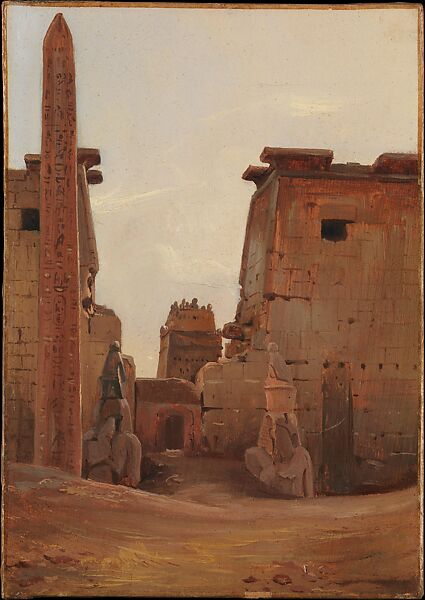The Gate to the Temple of Luxor, Antoine-Xavier-Gabriel de Gazeau, comte de La Bouëre  French, Oil on paper, laid down on canvas
