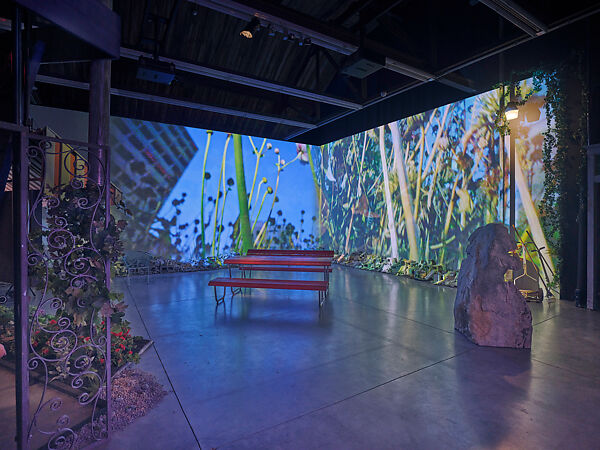 Neighbors Without Fences, Pipilotti Rist  Swiss, Eight-channel digital video installation, color, sound, durations variable; wood, paint, limestone, props