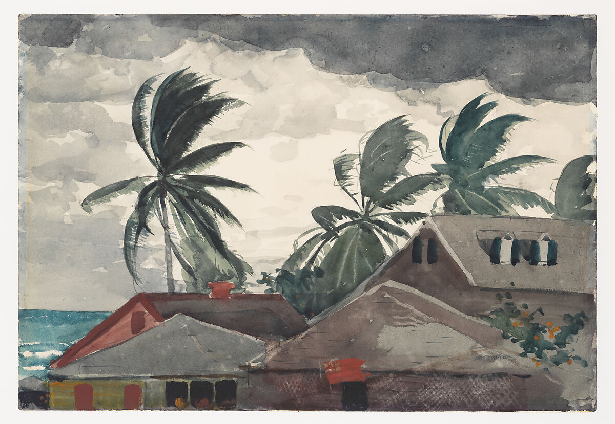 Hurricane, Bahamas, Winslow Homer  American, Watercolor and graphite on off-white wove paper, American