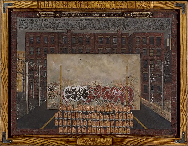 Attorney Street (Handball Court with Autobiographical Poem by Piñero), Martin Wong American, Oil on canvas