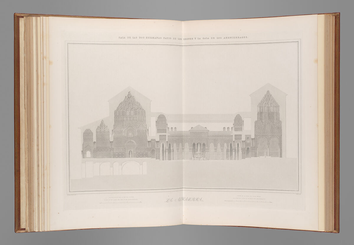 Plans, elevations, sections and details of the Alhambra : from drawings taken on the spot in 1834 by M. Jules Goury and in 1834 and 1837 by Owen Jones, with a complete translation of the Arabic inscriptions, and an historical notice of the Kings of Granada, from the conquest of that city by the Arabs to the expulsion of the Moors by Pasqual de Gayangos, Jules Goury  French, Chromolithography, engravings