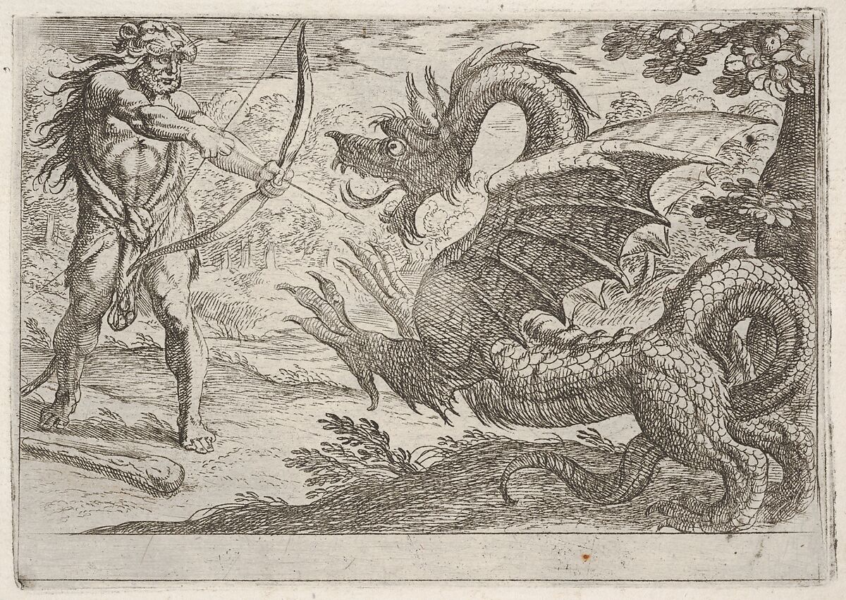 Hercules and the Serpent Ladon, from "The Labors of Hercules", Antonio Tempesta Italian, Etching