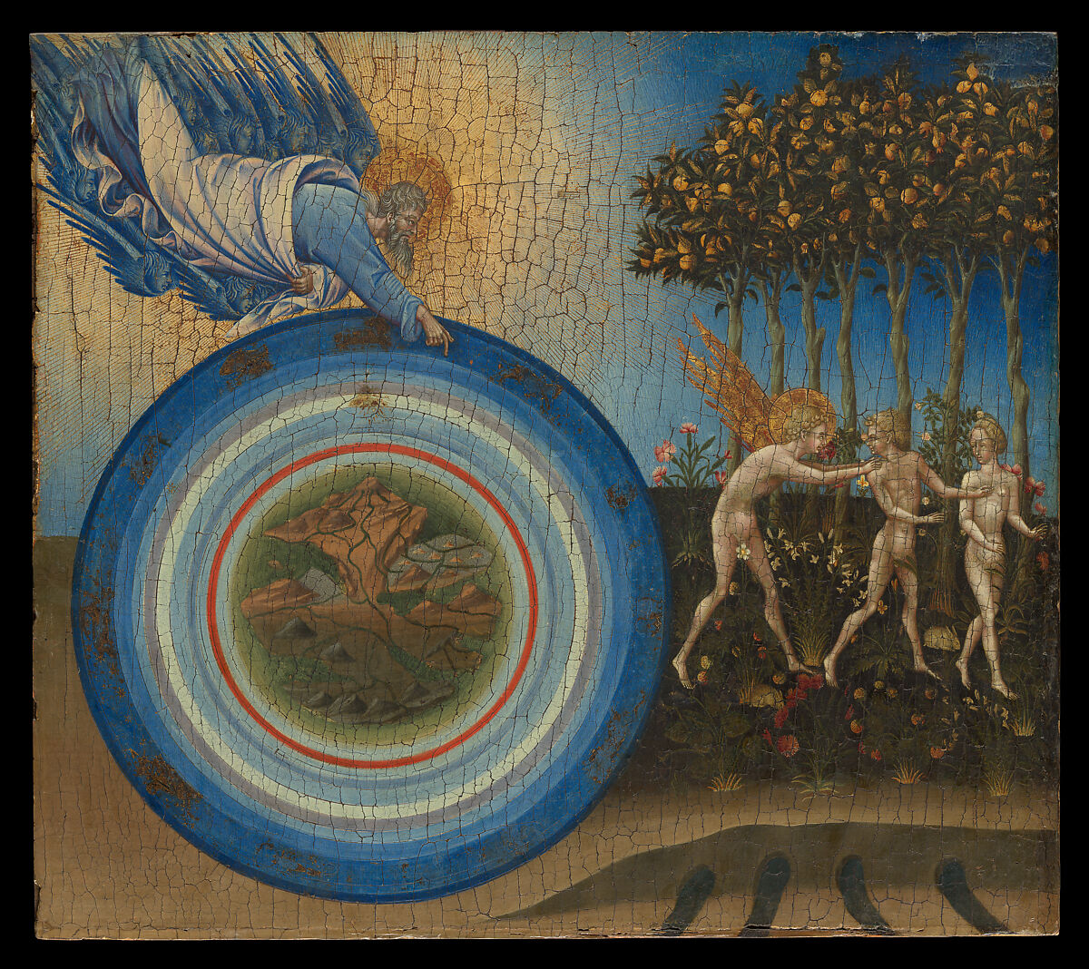 The Creation of the World and the Expulsion from Paradise, Giovanni di Paolo (Giovanni di Paolo di Grazia) Italian, Tempera and gold on wood