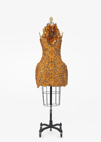 Ensemble, Alexander McQueen  British, silk, feathers, leather, metal, rubber, British
