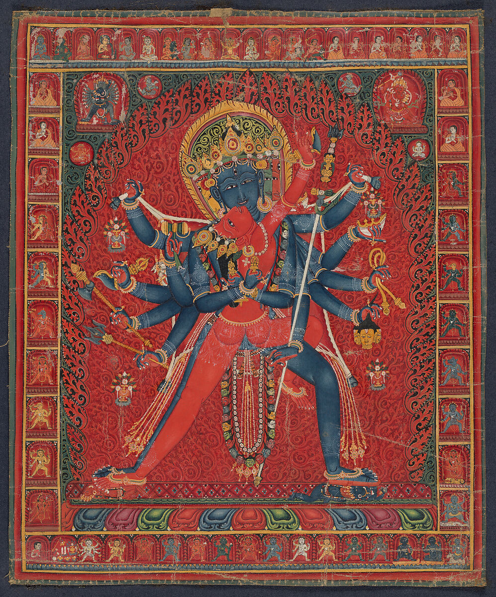Chakrasamvara with His Consort Vajravarahi, Distemper on cotton, Central Tibet
