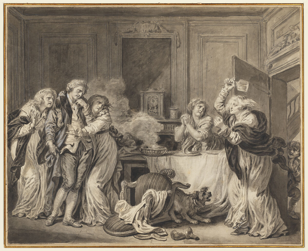 The Angry Wife, Jean-Baptiste Greuze French, Brush and black and gray wash, heightened with white, over traces of graphite