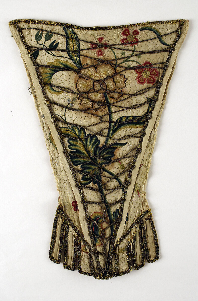 Stomacher, linen, silk, whale bone, British
