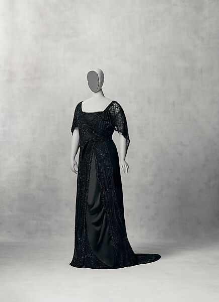 Mourning dress, Charlotte Duclos French, silk, jet, glass, French