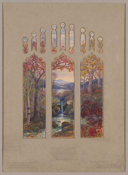 "Suggestion for Window in Residence of Mr. L.D. Towle, Boston, Massachusetts", Louis C. Tiffany  American, Transparent and opaque watercolor, ink and graphite on paper mounted on paperboard with window mat, American