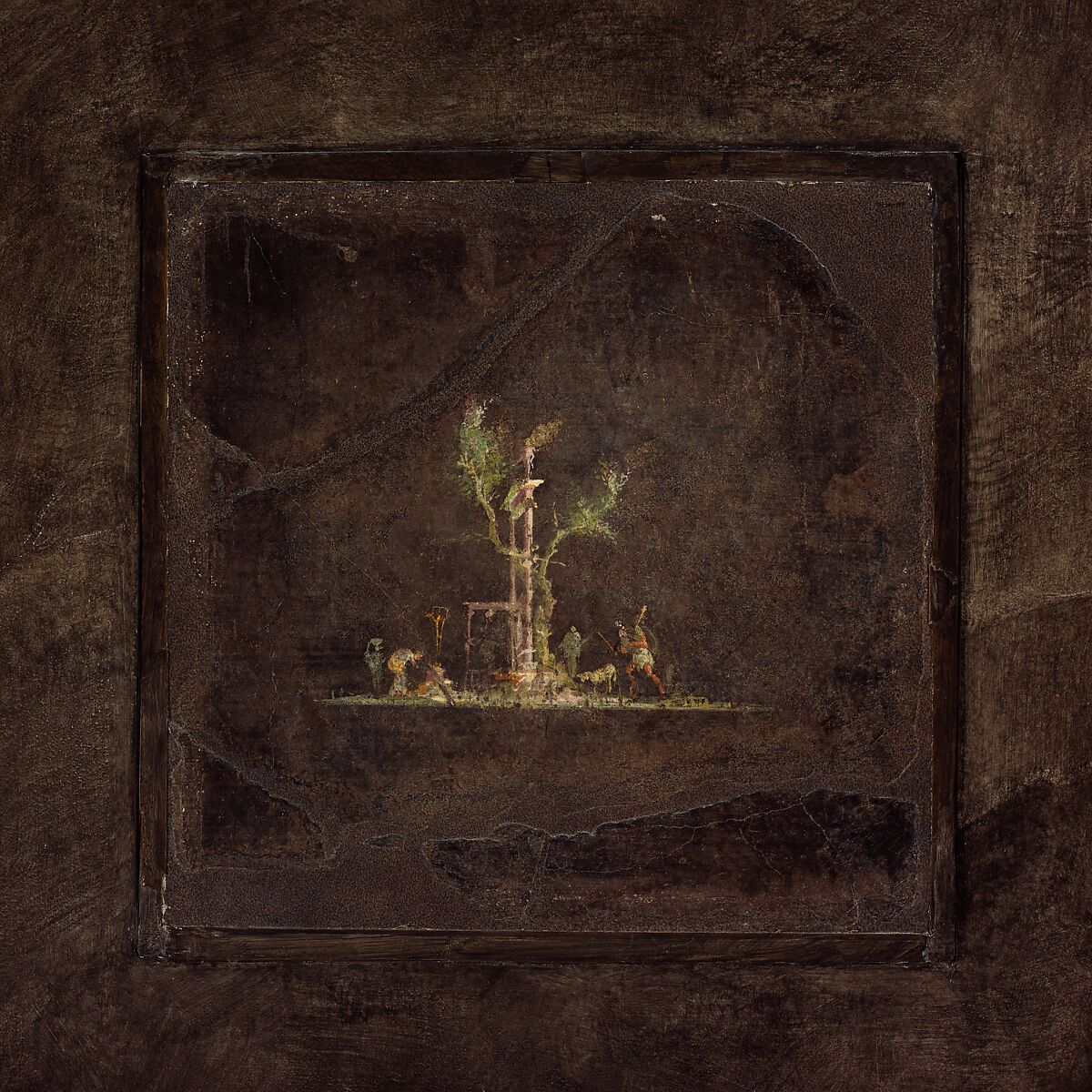 Wall painting on black ground: landscape, from the imperial villa at Boscotrecase, Fresco, Roman, Pompeian