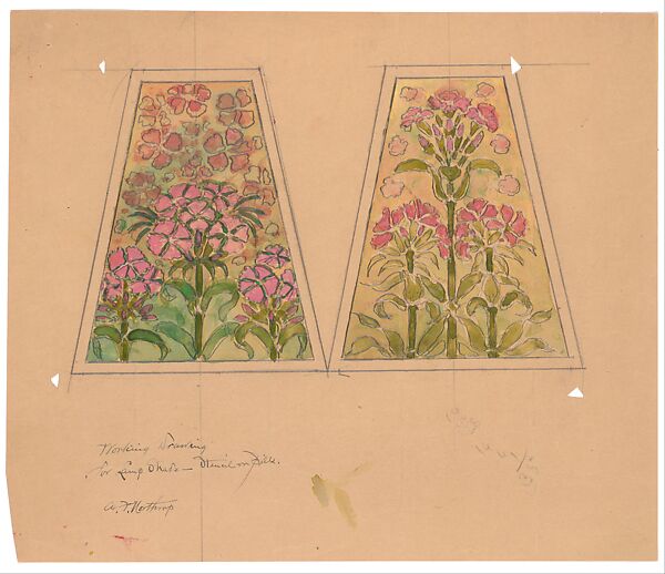 Working drawing for a lampshade, Louis C. Tiffany  American, Watercolor on tan wove paper, American