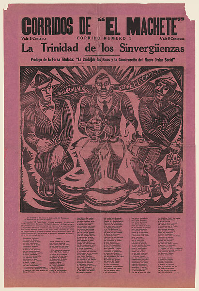 The Trinity of Scoundrels (or the Shameless Trinity), from "El Machete", David Alfaro Siqueiros Mexican, Woodcut and letterpress