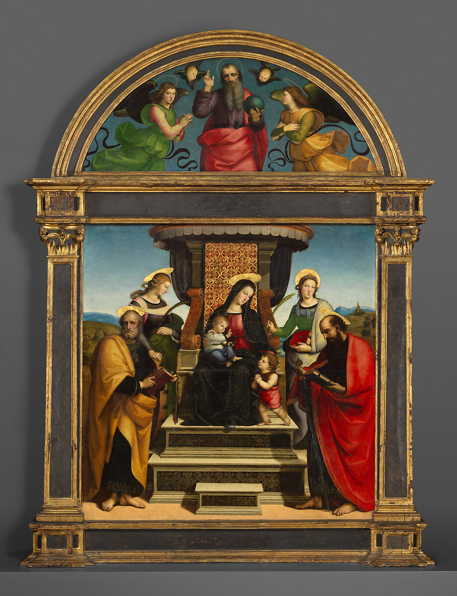 Madonna and Child Enthroned with Saints, Raphael (Raffaello Sanzio or Santi)  Italian, Oil and gold on wood