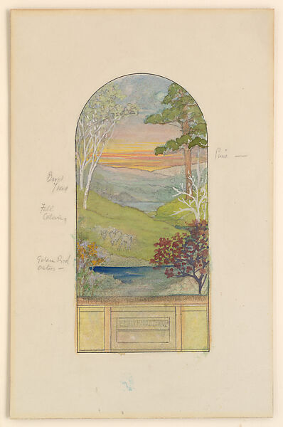 Design for landscape window, Memorial to Emily F. Northrop, Agnes F. Northrop  American, Transparent and opaque watercolor, and graphite on paper, mounted on paperboard, American
