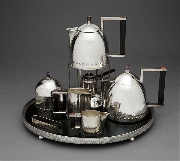 Tea service, Josef Hoffmann Austrian, Silver, amethyst, carnelian, and ebony