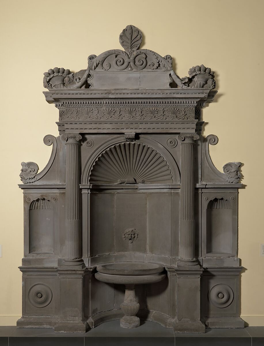 Wall fountain, Simone Mosca  Italian, Grey sandstone (pietra serena), Italian, Florence