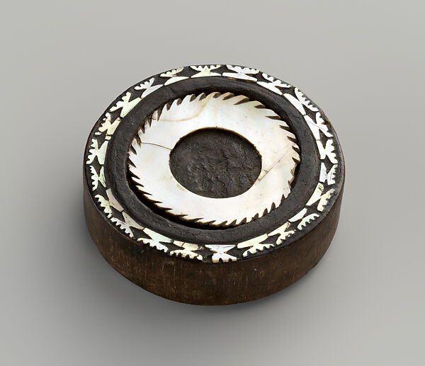 Ear Ornament, Wood, chambered nautilus shell, paint, New Georgia Island