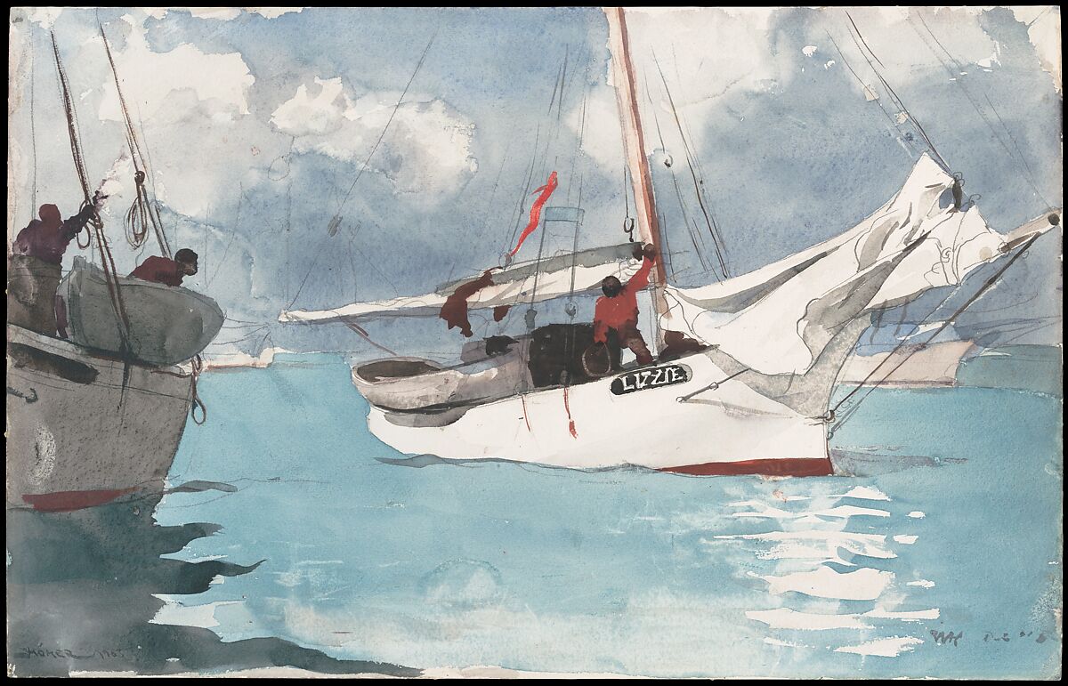 Fishing Boats, Key West, Winslow Homer American, Watercolor and graphite on off-white wove paper, American