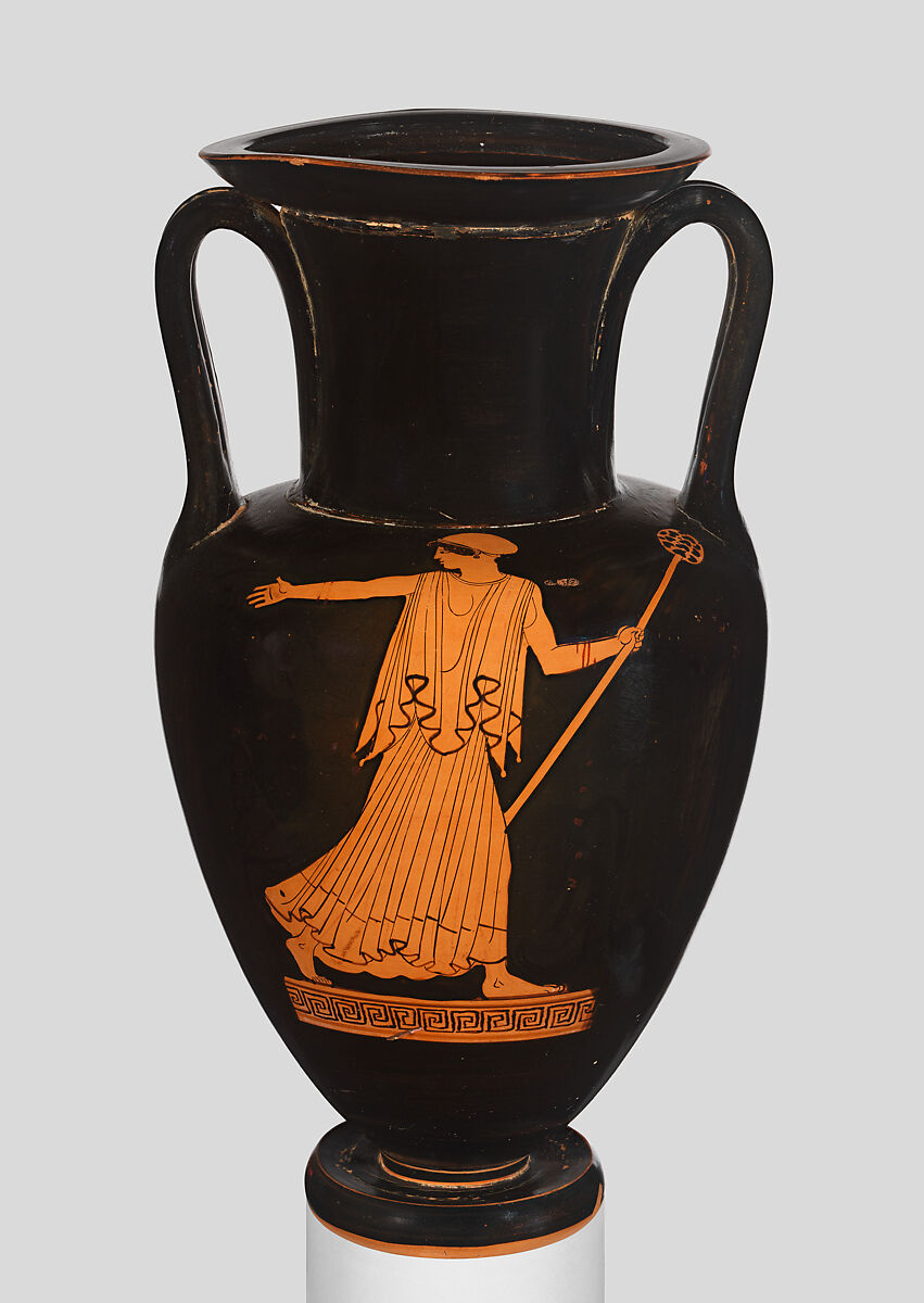 Terracotta Nolan neck-amphora (jar), Providence Painter, Terracotta, Greek, Attic