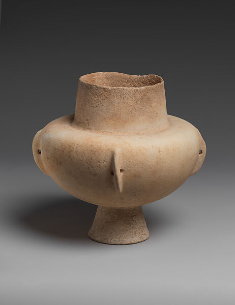 Marble vase with high foot and lug handles, Marble, Cycladic