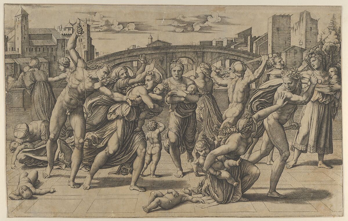 The Massacre of the Innocents, Agostino Veneziano (Agostino dei Musi) Italian, Engraving