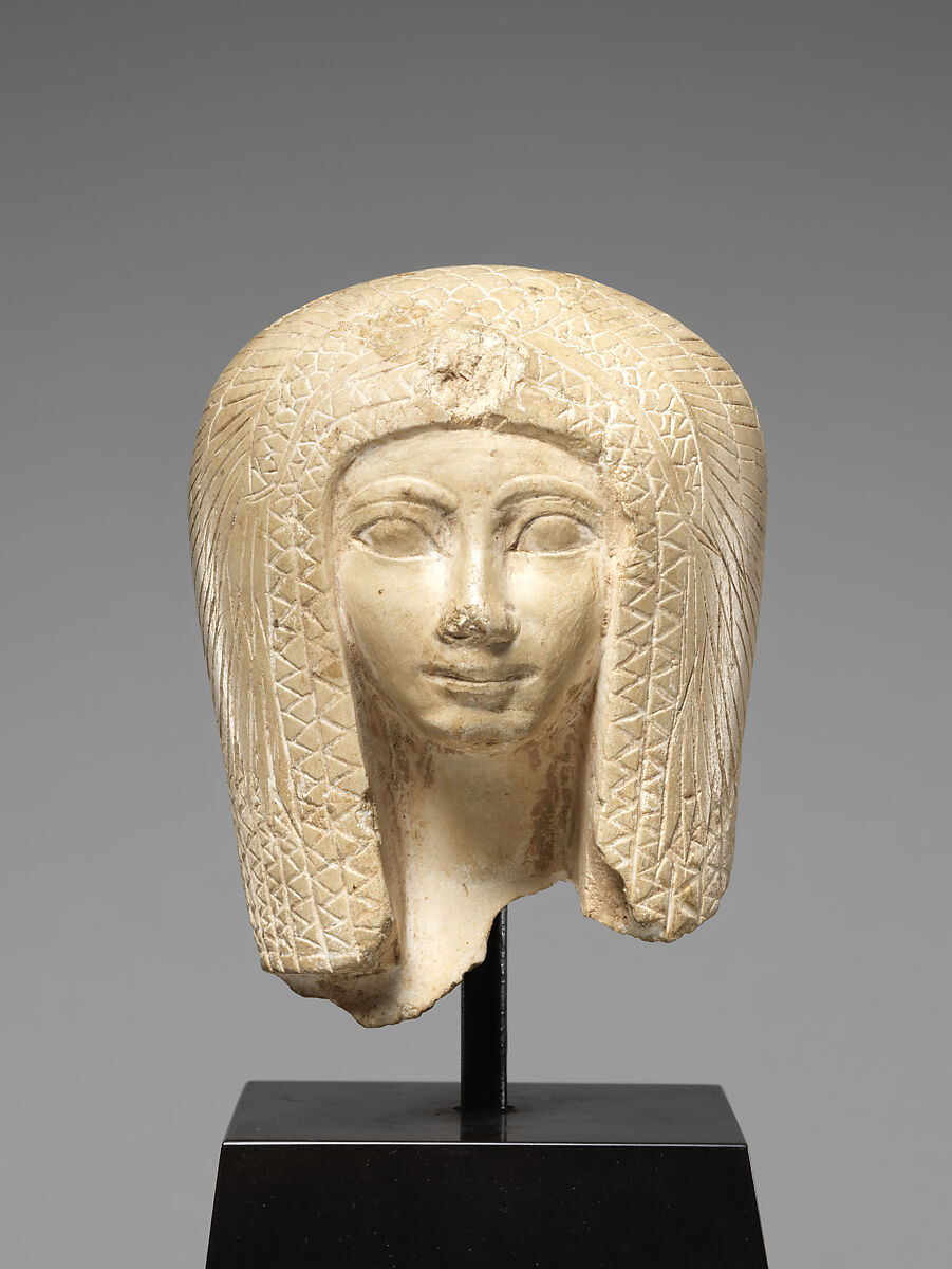 Head of a Queen Wearing a Vulture Headdress, Limestone, paint