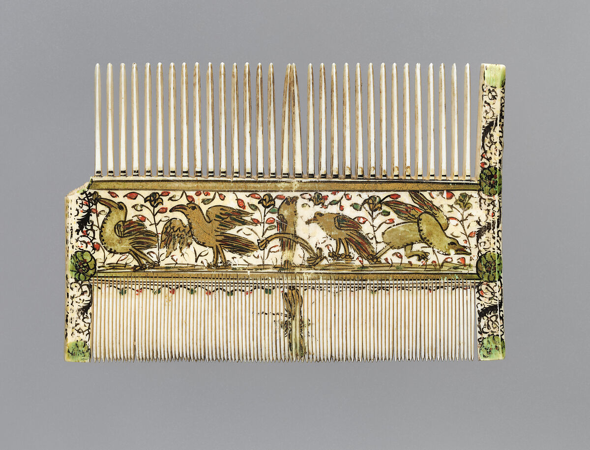 Comb, Elephant ivory, paint and gilding, French or Italian