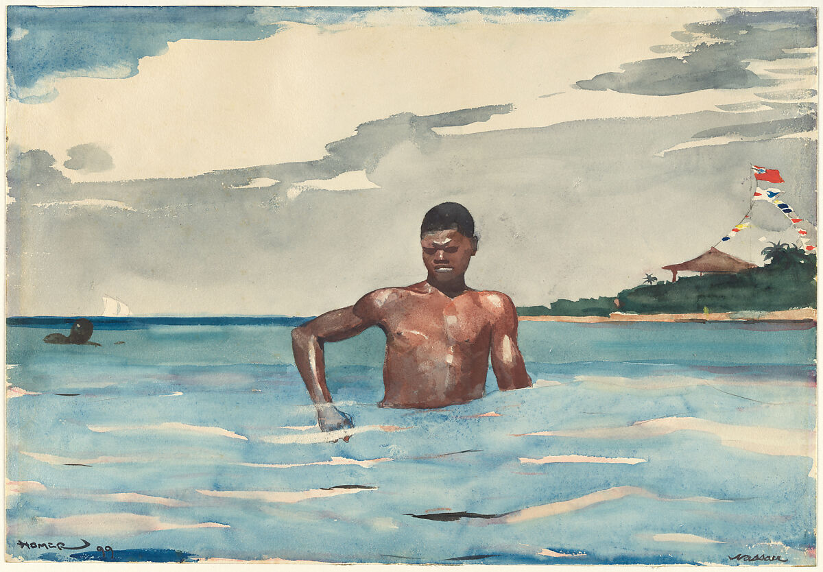 The Bather, Winslow Homer American, Watercolor and graphite on off-white wove paper, American
