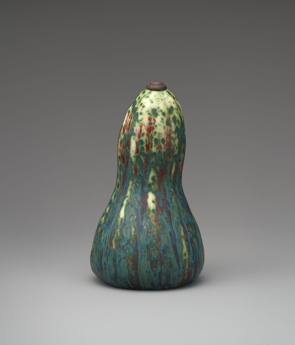 Gourd-shaped bottle, Pierre-Adrien Dalpayrat French, Glazed stoneware; wood stopper, French, Bourg-la-Reine