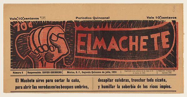 Masthead from "El Machete", David Alfaro Siqueiros Mexican, Photo-relief and letterpress