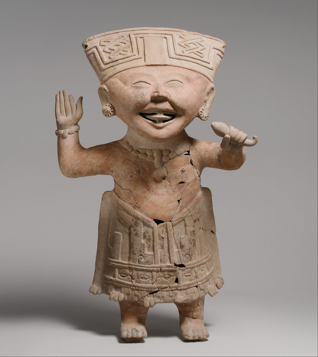 Smiling figure (Sonriente), South central Veracruz artist(s), Ceramic, slip, paint, Classic Veracruz