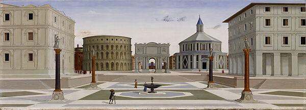 The Ideal City (Città Ideale), Central Italian artist for an Urbino patron Italian, Oil and tempera on panel
