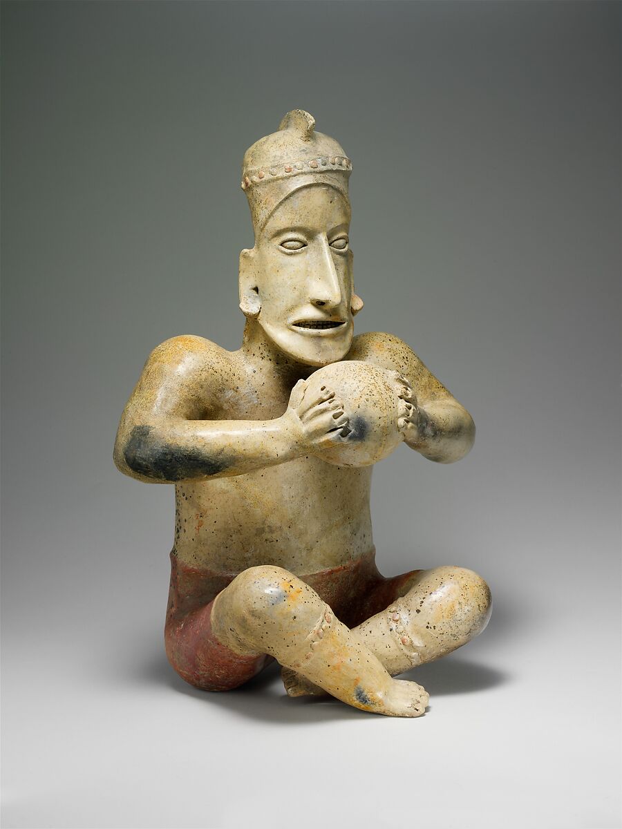 Seated ballplayer, Ameca-Etzatlán artists, Ceramic, slip, Ameca-Etzatlán