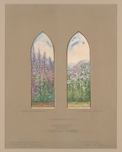 "Suggestion for Window, Mr. C. H. McCormick, " St. Mary's by-the-Sea Episcopal Church, Pacific Grove, California, Louis C. Tiffany  American, Transparent and opaque watercolor, ink, and graphite on paper mounted on paperboard with window mat, American