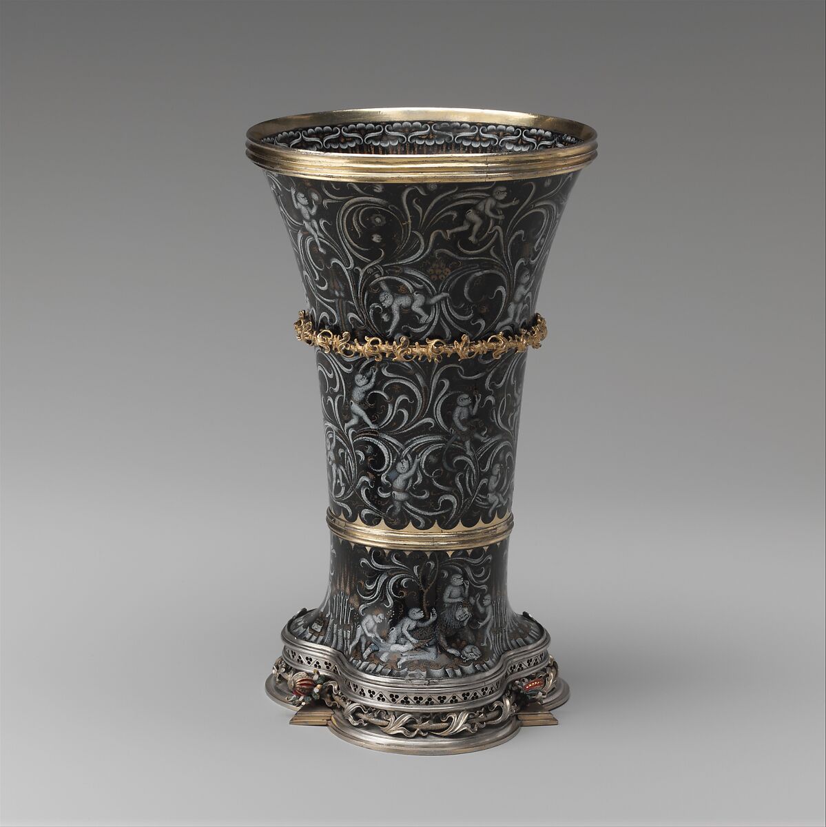 Beaker with Apes, Silver, gilded silver, and painted enamel, South Netherlandish